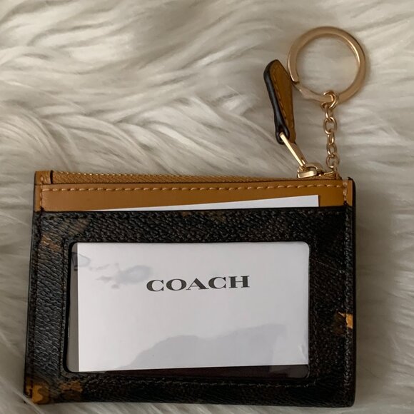 COACH Floral Mini Skinny ID Wallet in Walnut/Yellow - Picture 2 of 3
